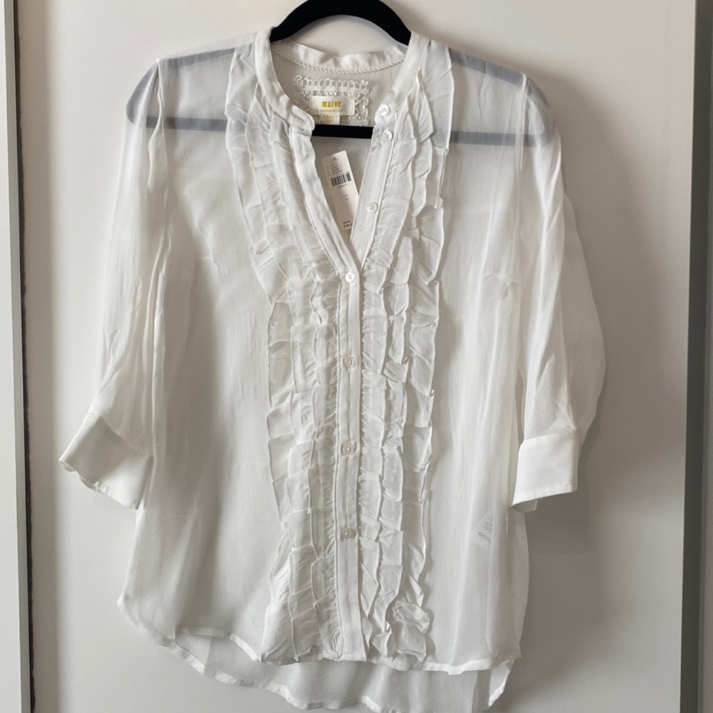 Maeve 3/4 sleeve sheer white blouse, size S. NWT